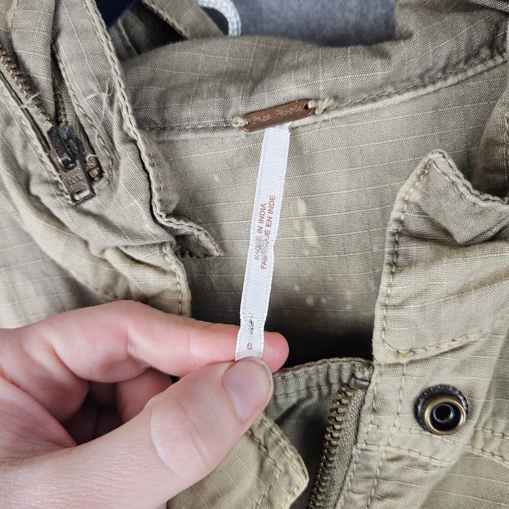 Free People Green Festival Embroidered  Anorak Jacket Utility Military Boho Sz 6 - Picture 3 of 9